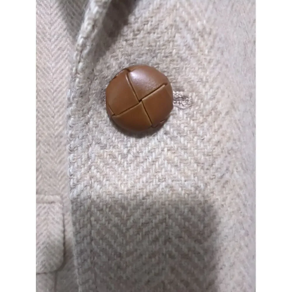Adams Row Mens 100%‎ Wool Herringbone Blazer Beige Tan Elbow Patches Sport Coat